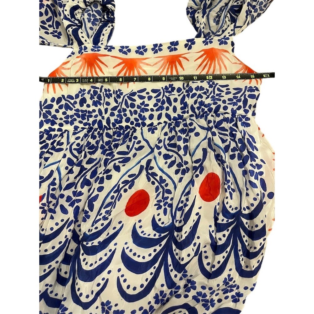 Farm Rio Midi Dress Womens M Blue White Orange Tropical Floral Square Neck - Picture 4 of 6